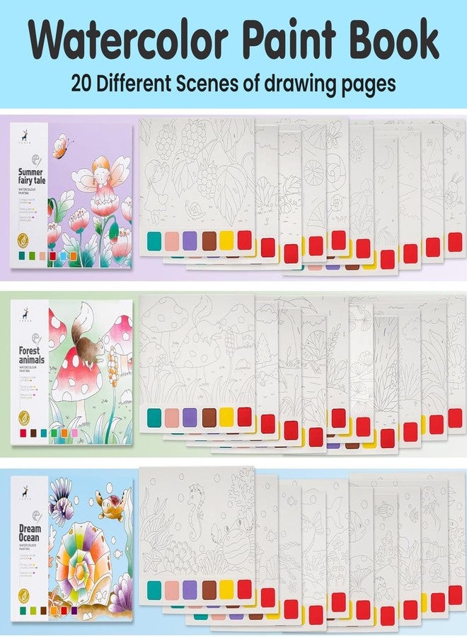 Kidology كتب ألوان مائية للأطفال من كيدولوجي، كتاب رسم مع 20 ورقة، وفرشاة واحدة، كتاب ألوان مائية صغير، لعبة مونتيسوري تعليمية، هدية للأولاد والبنات، نشاط فني وحرفي للسفر (كتاب رسم من 3 قطع) - Image 3